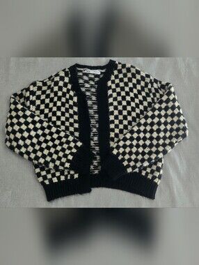 ZARA Black and Cream Checker Knit Sweater Size Large